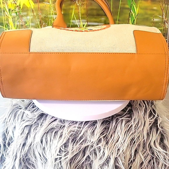 Tory Burch Embroidered Logo Broen Canvas & Leather Ella Tote Bag W/COA - Picture 4 of 14